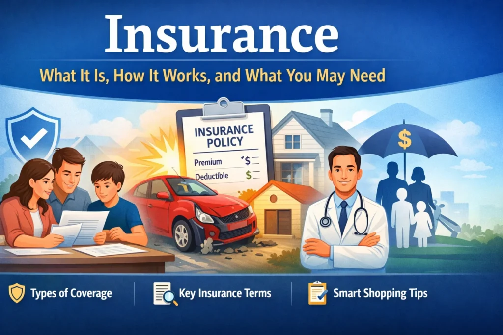 Family reviewing insurance policy paperwork together at a kitchen table